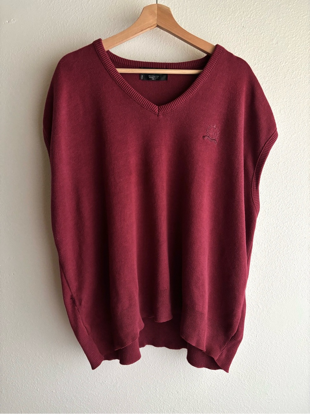 Vintage Christian Dior Monsieur Sweater Vest XL Burgundy Embroidered Crest USA